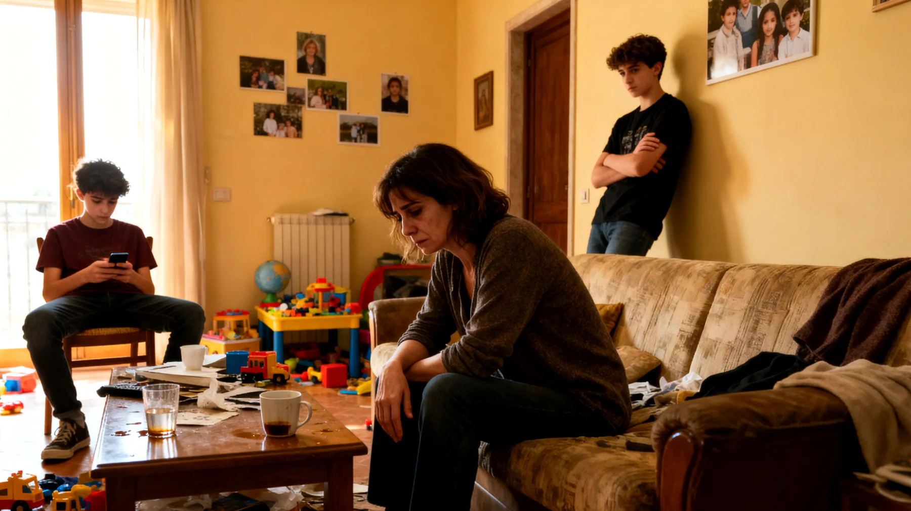 Mamma che fatica a stabilire regole chiare con i figli adolescenti a causa di un atteggiamento eccessivamente permissivo, con difficoltà nel porre limiti su orari, responsabilità e comportamenti, rischiando di compromettere la loro autonomia responsabile e il rispetto reciproco"