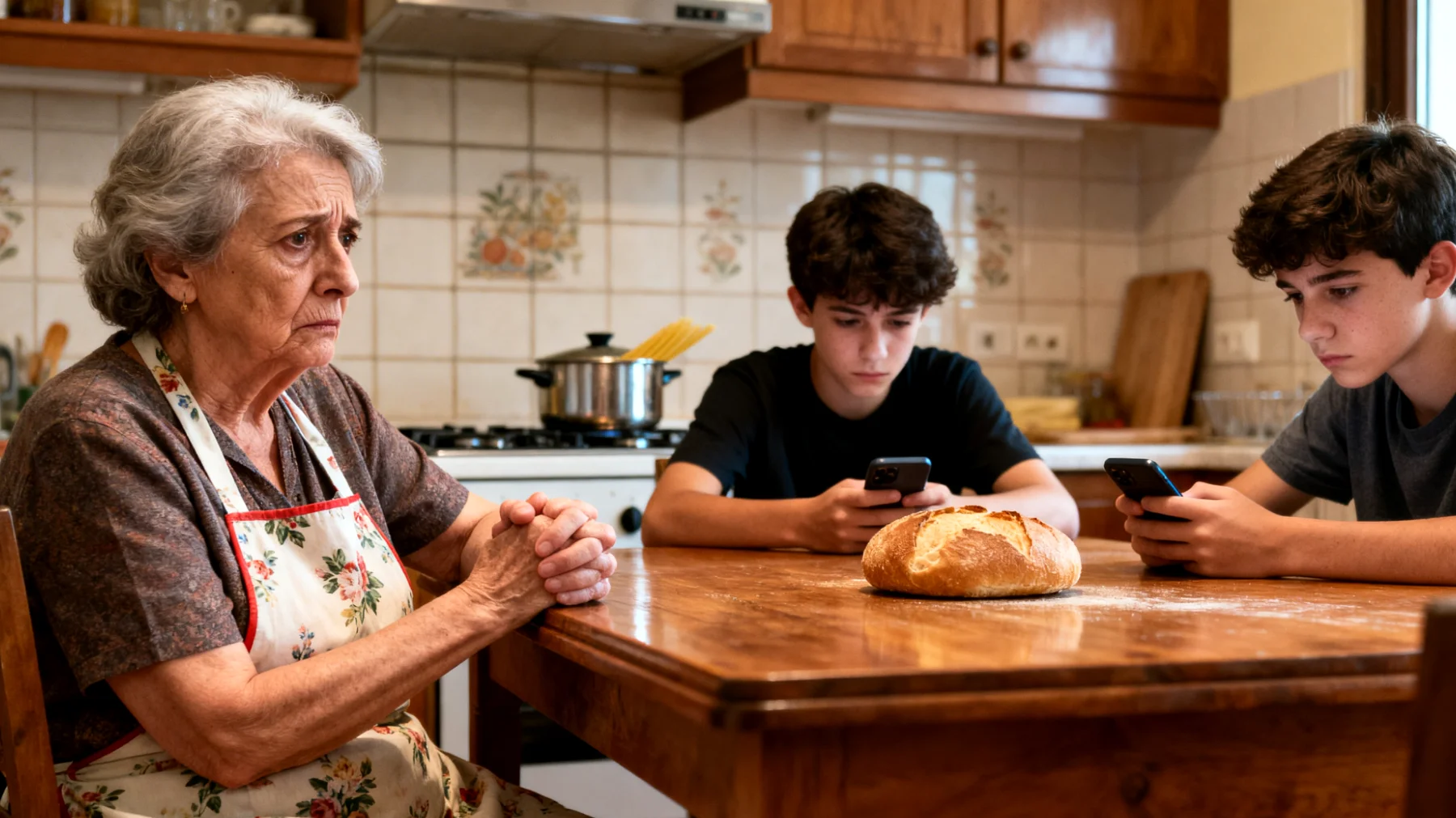 La nonna fatica a comunicare con i nipoti adolescenti che sembrano distanti, rispondono a monosillabi e mostrano poco interesse nel dialogo, rendendo difficile mantenere un rapporto significativo"