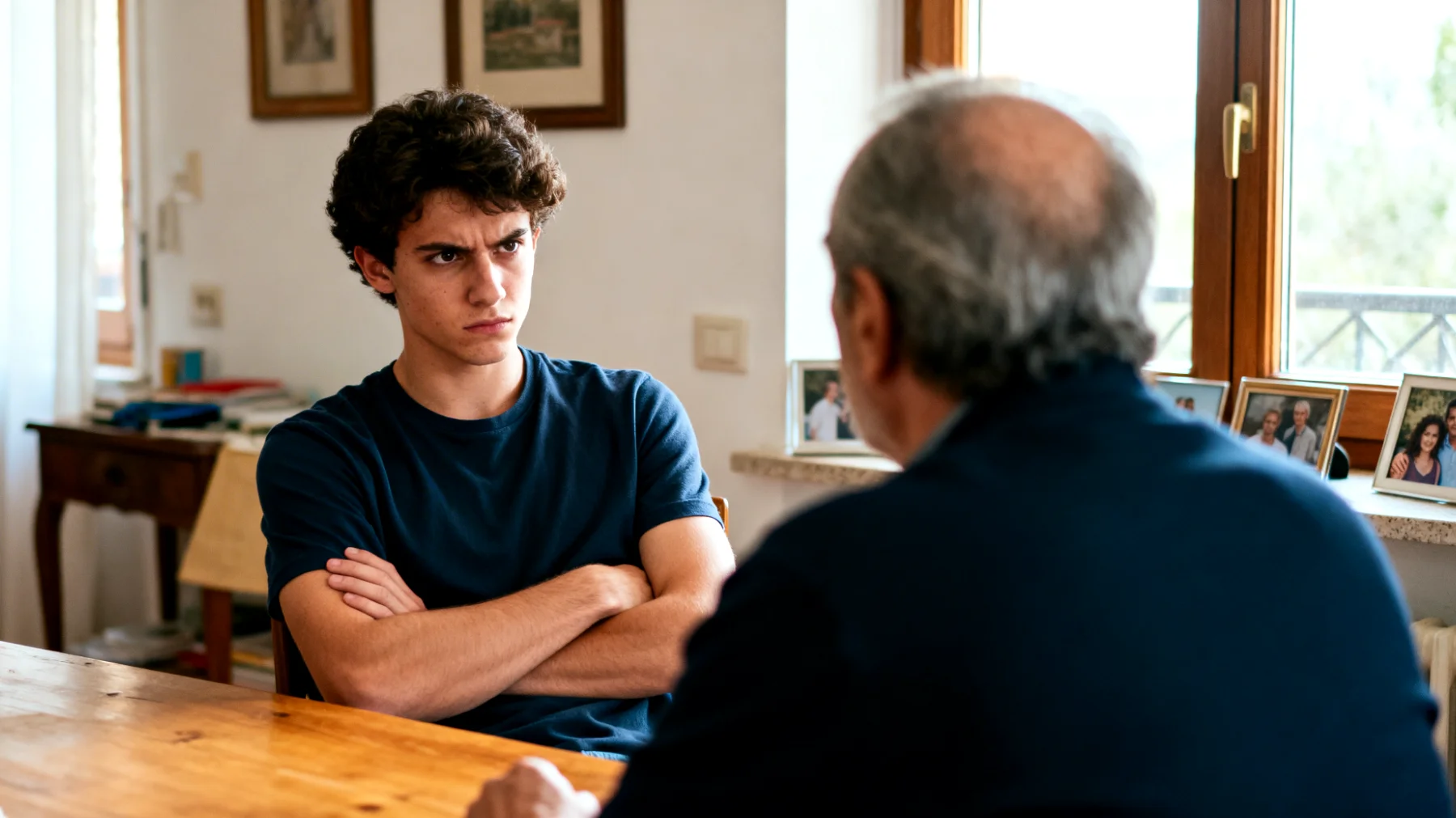 Papà che fatica a gestire l'atteggiamento impulsivo, ribelle e oppositivo del figlio giovane adulto che rifiuta consigli, critica ogni decisione genitoriale e reagisce con comportamenti provocatori"